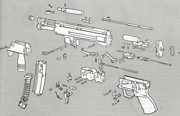 «Взрывная схема» пистолета-пулемета HK MP-5K
